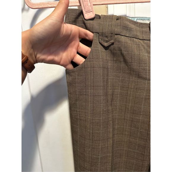 Guess Dress Pants Womens Size Small 26 Brown Plaid Stretch Wide Leg Low Rise Str - Picture 3 of 7